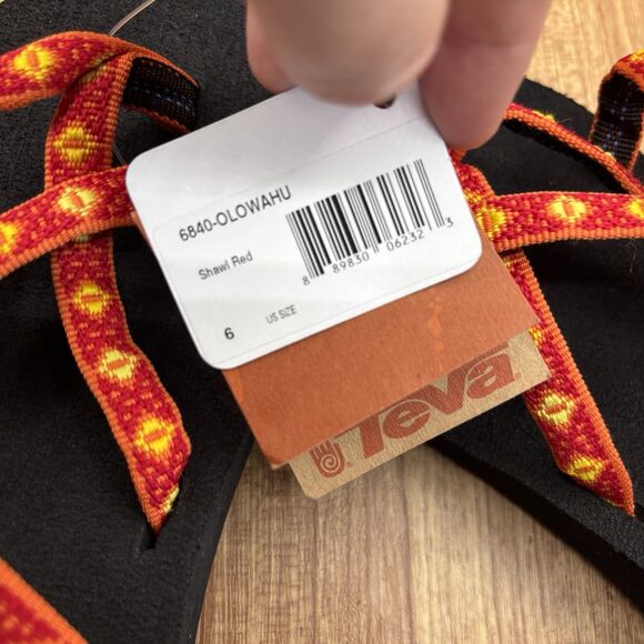 TEVA OLOWAHU RED SHAWL MUSH SANDALS FLIP FLOPS SIZE 6 WOMEN’S NEW WITH TAGS - Picture 8 of 11